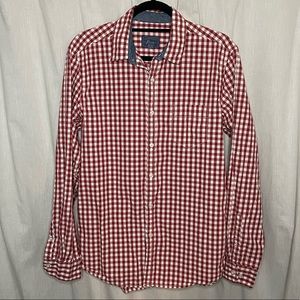 Bass Red & White Checked 100% Cotton Button-Up Long Sleeve Shirt RN 69426